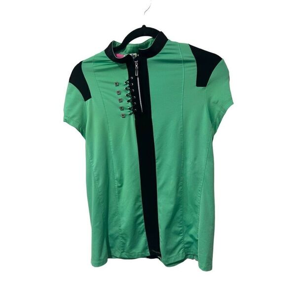 Jamie Sadock Cap Sleeve Cycling Quarter Zip Top Lime Green Black Size Small - Picture 1 of 11
